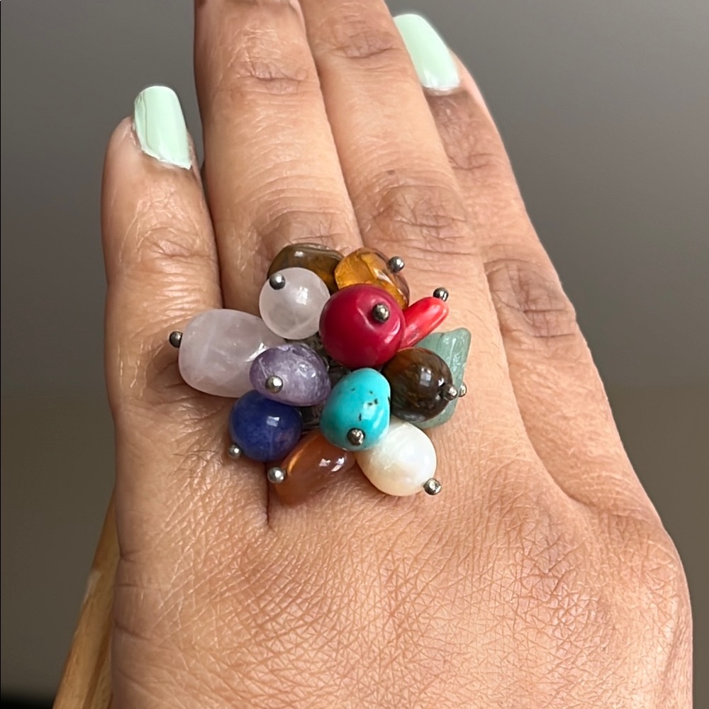 Multicolor Gemstone Cluster Ring 925 Sterling Sil… - image 7